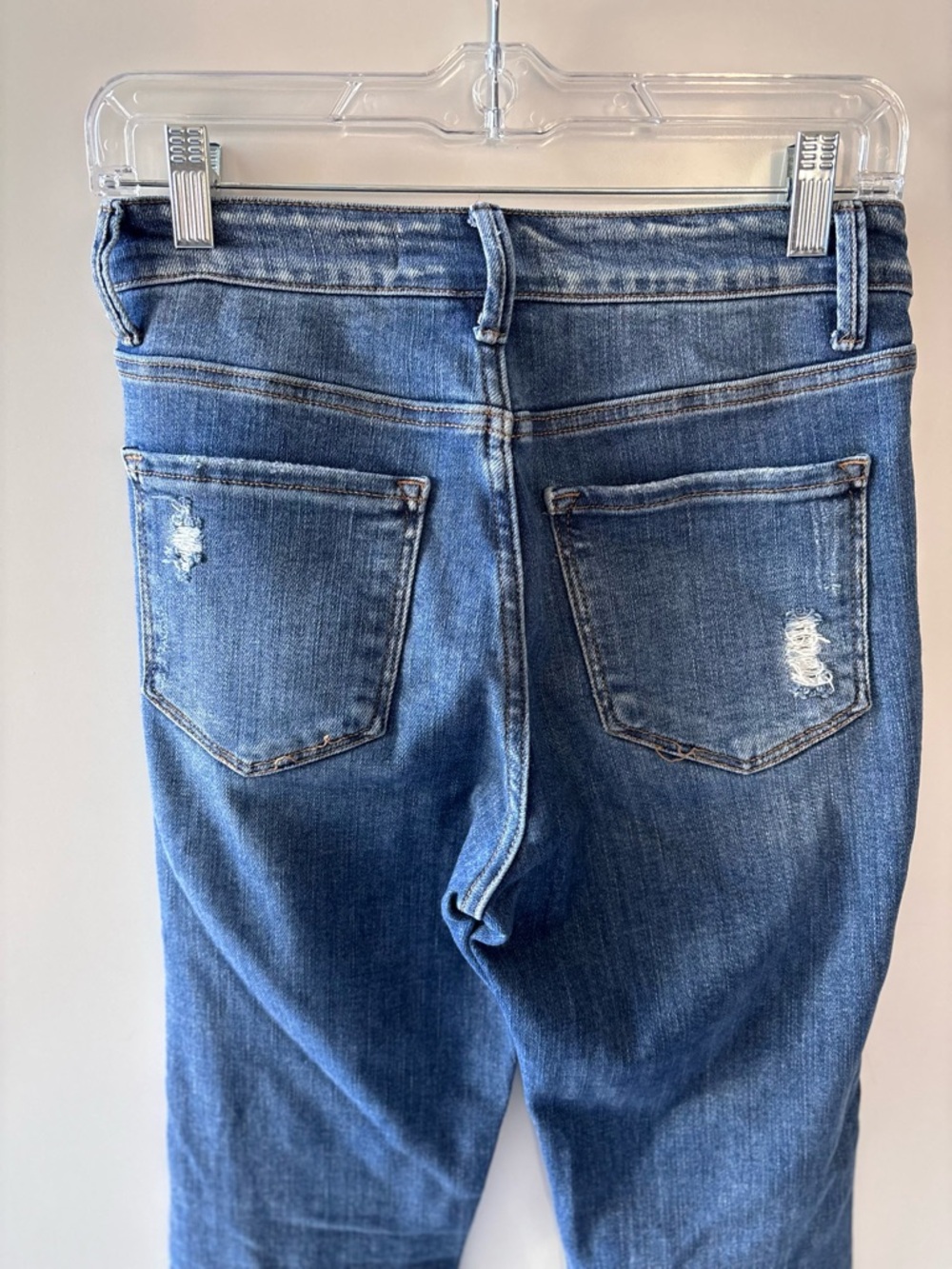 Flying Monkey High Rise Distressed Blue Flare Jeans - Picture 6 of 14
